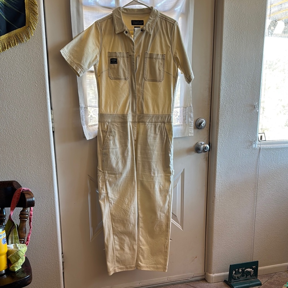 Wildfang Cream Short-Sleeve Utility Jumpsuit